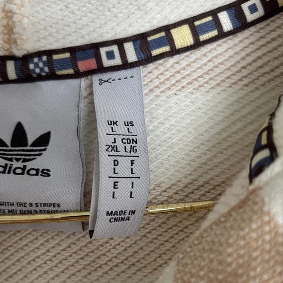 Adidas Striped Hooded Pullover Shirt in Cream & Tan - Picture 3 of 4